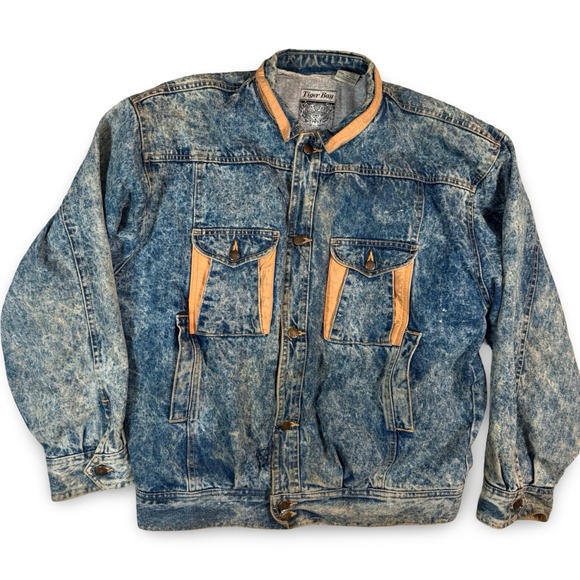 Tiger Bay Other - Vintage 90s Acid Wash Tiger Bay Denim Jacket XL Rock Band Patches Grunge